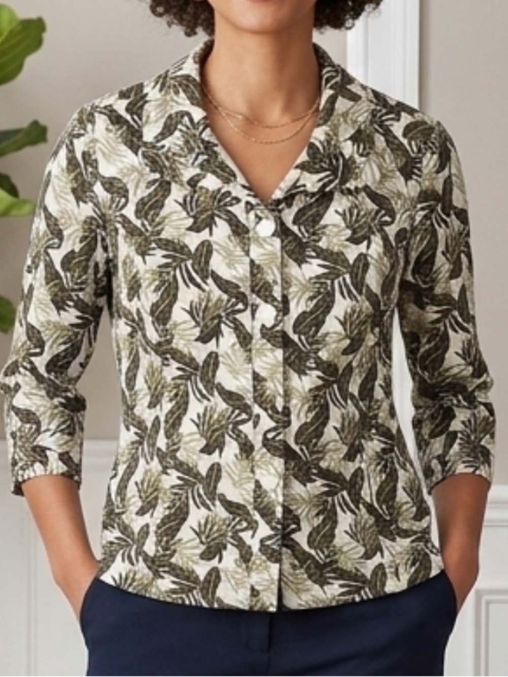 Christopher & Banks Tropical Palm Leaf Button Front Shirt Large Like New